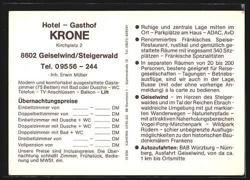 AK Geiselwind /Steigerwald, Gasthof Krone, Ortsansicht