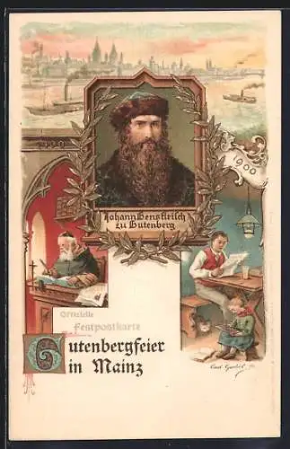 AK Mainz, 500. Gutenbergfeier, 1400-1900, Johann Gensfleisch zu Gutenberg