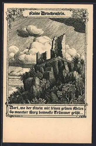 Künstler-AK Die Ruine Drachenfels