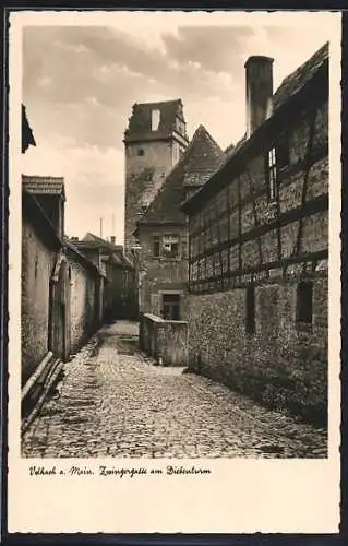 AK Volkach a. Main, Zwingergasse am Diebenturm
