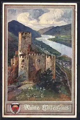 Künstler-AK Spitz, Ruine Hinterhaus, Deutscher Schulverein