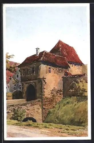 Künstler-AK J. Marschall: Iphofen, Mainbernheimer Tor vom Weg aus