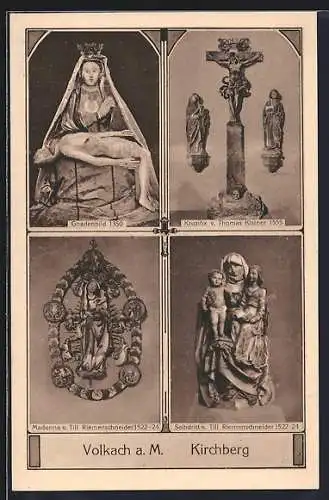 AK Volkach a.M., Gnadenbild 1350, Kruzifix v. Thomas Kistner, Madonna v. Till Riemenschneider