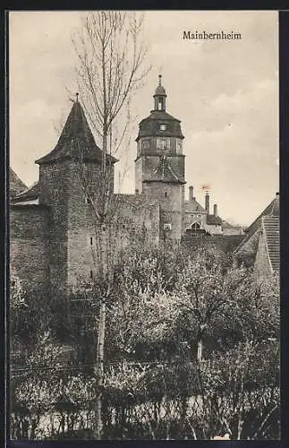 AK Mainbernheim, Ortspartie mit Teilen der Stadtmauer