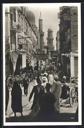 AK Tunis, Rue de Bazar, Blick in die Bazarstrasse