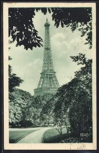 AK Paris, La Tour Eiffel vue du Jardin de Trocadero, Eiffelturm