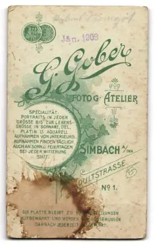 Fotografie G. Gober, Simbach am Inn, Dultstrasse 1, Porträt eines eleganten Herrn