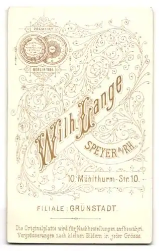Fotografie Wilh. Lange, Speyer, Mühlthurm-Str. 10, Porträt eines jungen Mannes