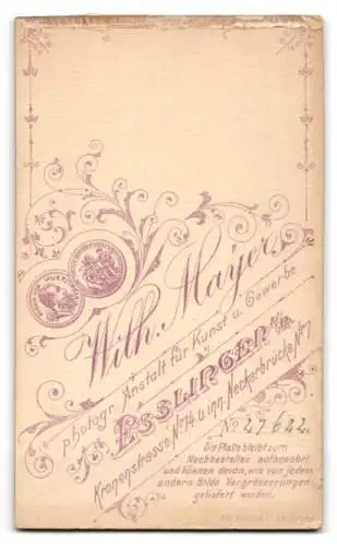Fotografie Wilh. Mayer, Esslingen, Kronenstrasse 14, Portrait eines Mannes mit Schnurrbart