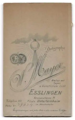Fotografie Wilh. Mayer, Esslingen, Kronenstrasse 14, Porträt einer Dame