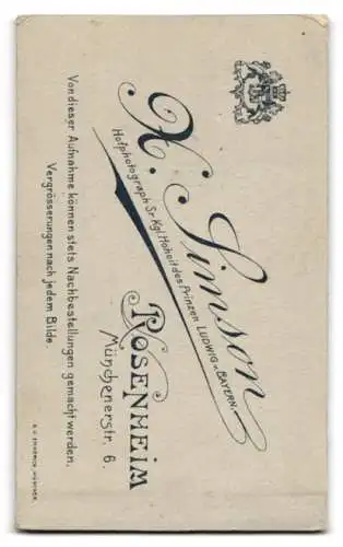 Fotografie K. Simson, Rosenheim, Münchenerstrasse 6, Portrait eines eleganten Herrn
