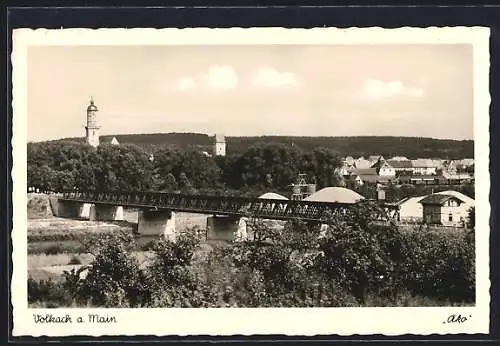 AK Volkach a. Main, Teilansicht mit Brücke