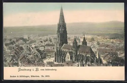 AK Freiburg i. B., Teilansicht mit Kirche vom Schlossberg
