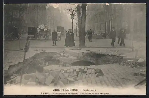 AK Paris, Crue de la Seine, Janvier 1910, Effondrement Boulevard Haussmann et rue Pasquier, Hochwasser