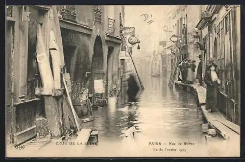 AK Paris, Rue de Bièvre, Crue de la Seine 1909