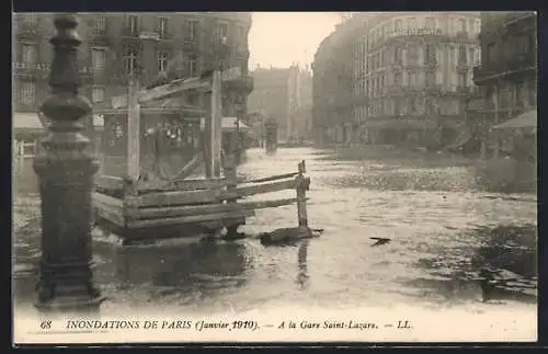 AK Paris, Inondation 1910, Autour de la Gare Saint-Lazare, Hochwasser