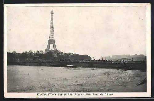 AK Paris, Pont de l`Alma, Inondations 1910