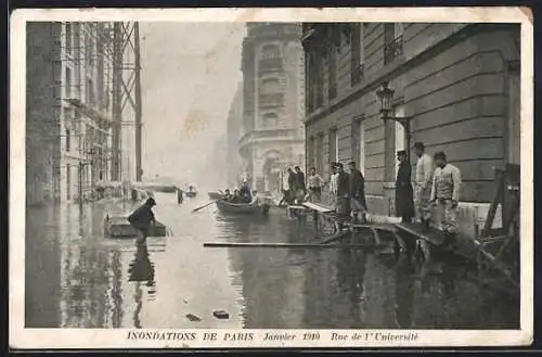 AK Paris, Inondation de la Seine 1910, Rue de l`Université