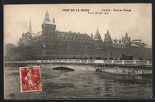 AK Paris, Pont au Change, Crue de la Seine 1910