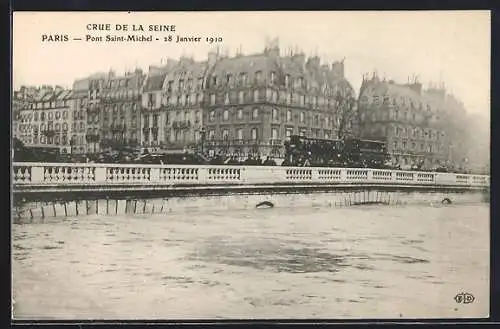 AK Paris, Pont Saint-Michel, Crue de la Seine 1910