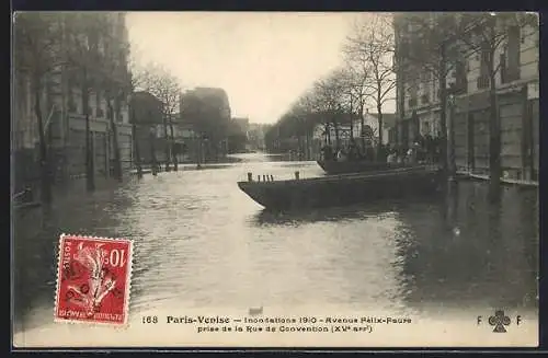AK Paris, Avenue Félix-Faure prise de la Rue de Convention, Inondations 1910