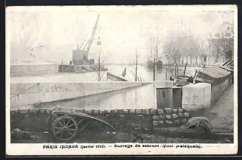 AK Paris, Inondation janvier 1910, Barrage de secours Quai Malaquais, Hochwasser