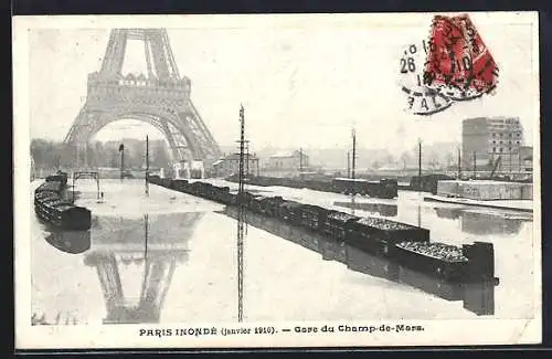 AK Paris, Gare du Champ-de-Mars, Inondations 1910
