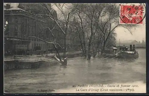 AK Paris, Inondé, Cliché 28 Janvier 1910, La gare d`Orsay