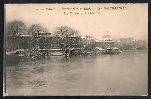AK Paris, Inondation de la Seine janvier 1910, La monnaie et l`institut, Hochwasser