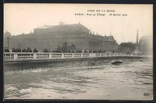 AK Paris, Pont au Change, Crue de la Seine 1910