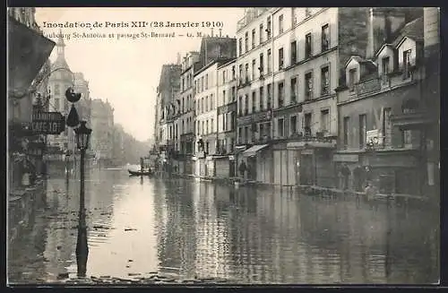 AK Paris, Faubourg St-Antoine et passage St-Bernard, Inondations 1910