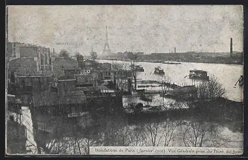 AK Paris, inondations de janvier 1910, vue générale prise du Point-du-Jour, Eiffel-Turm, Hochwasser