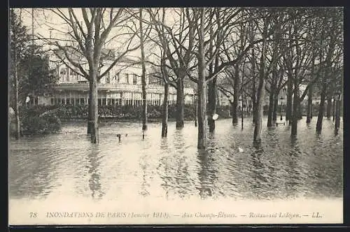 AK Paris, Inondations Janvier 1910, Aux Champs-Elysées, Restaurant Le Doyen, Hochwasser