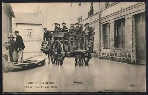 AK Paris, Crue de la Seine, Rue Félisien David, Hochwasser