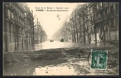 AK Paris, Crue de la Seine 1910, Boulevard Haussmann