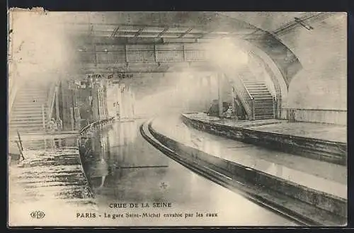 AK Paris, Crue de la Seine, La gare Saint-Michel envahie par les eaux, Hochwasser
