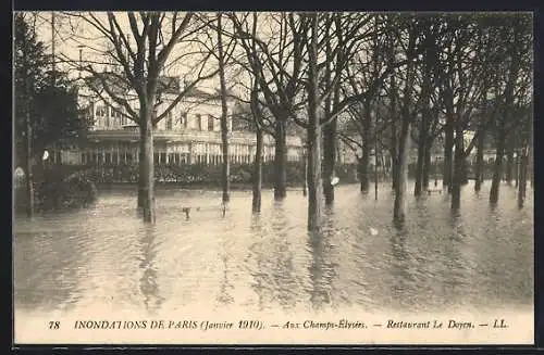 AK Paris, Inondations Janvier 1910, Aux Champs-Elysées, Restaurant Le Doyen, Hochwasser
