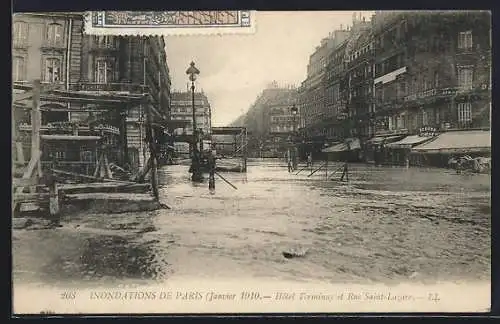 AK Paris, hôtel Terminus et gare Saint-Lazare, Inondations de Janvier 1910, Hochwasser