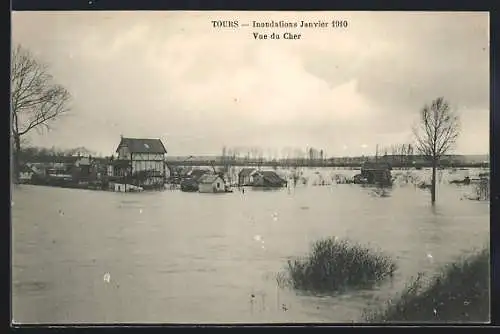 AK Tours, Inondations 1910, Vue du Cher