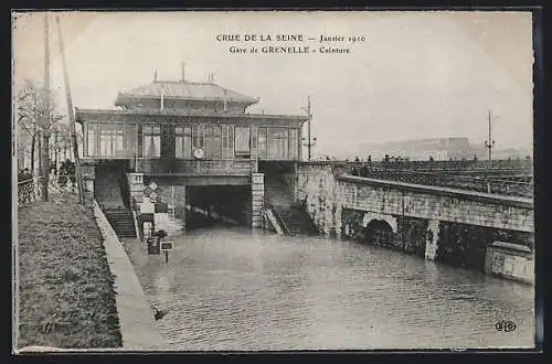 AK Grenelle, Crue de la Seine 1910, La Gare, Ceinture