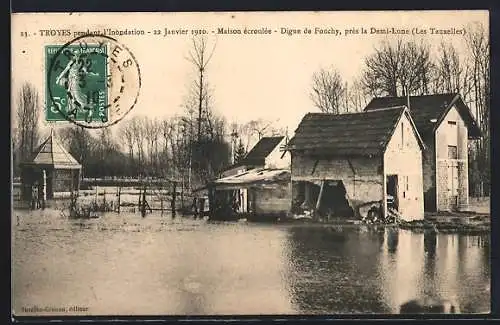 AK Troyes, Inondations 1910, Maison écroulée, Digue de Fouchy