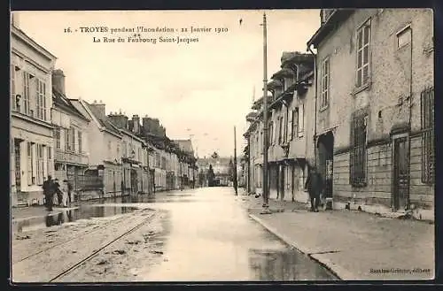AK Troyes, Inondations 1910, La Rue du Faubourg Saint-Jacques