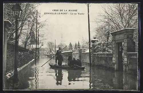 AK Joinville-le-Pont, Crue de la Marne, La rue Vautier