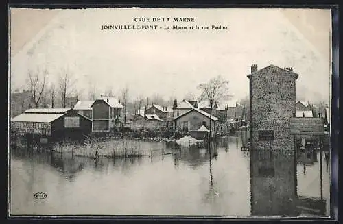 AK Joinville-le-Pont, Crue de la Marne, La rue Pauline