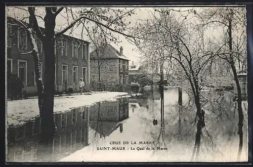 AK Saint-Maur, Crue de la Marne, Le Quai