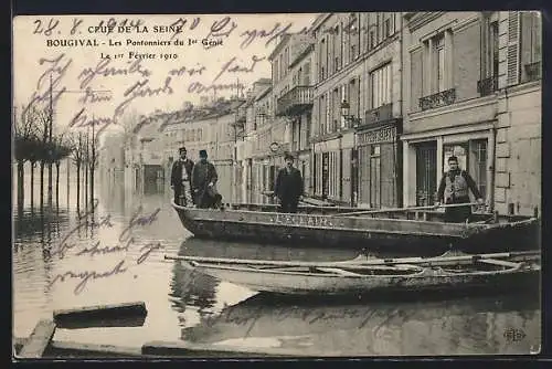AK Bougival, Crue de la Seine 1910, Les Pontonniers du I. Génie