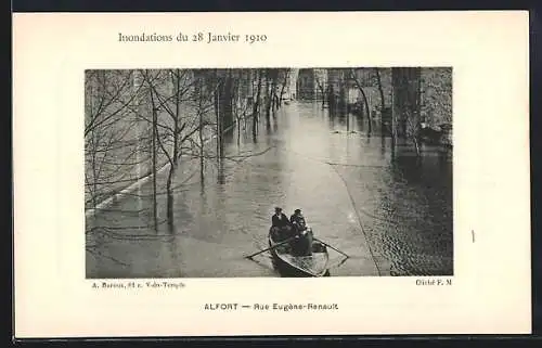 AK Alfort, Inondations 1910, Rue Eugène.Renault