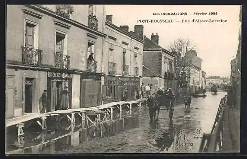 AK Pont-Rousseau, Les Inondations 1904, Rue d`Alsace-Lorraine