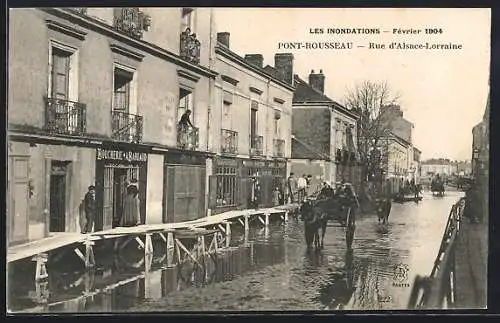 AK Pont-Rousseau, Inondations 1904, Rue d`Alsace-Lorraine