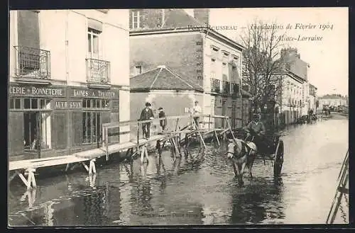 AK Pont-Rousseau, Inondations 1904, Rue d`Alsace-Lorraine